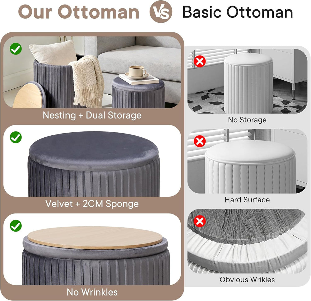DUMOS Round Ottoman with Storage Set of 2, Vanity Stool Chair with Storage, M...