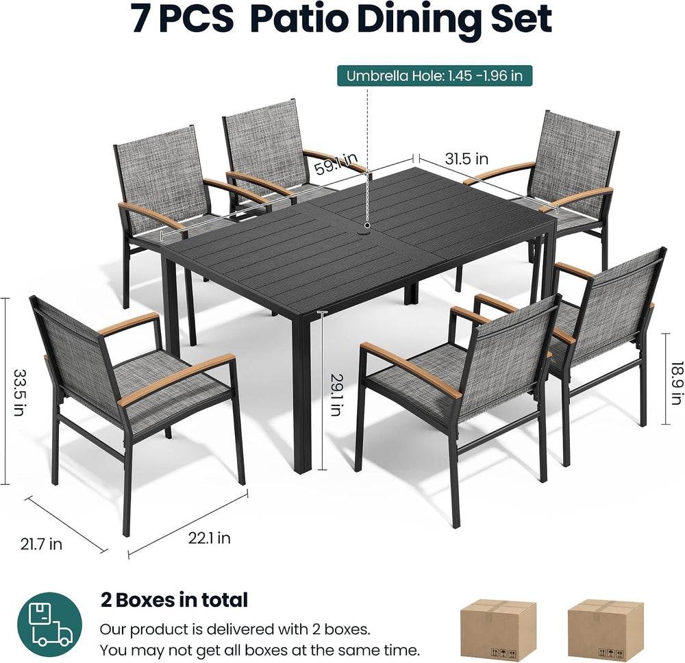 Pamapic 7-Piece Outdoor Dining Set, All Weather Patio Table and Chairs Set wi...