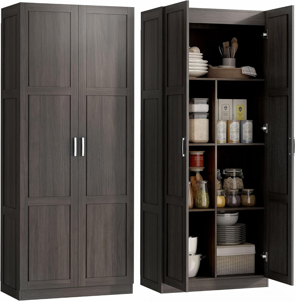 HOMCOM 71" Tall Kitchen Pantry Cabinet with 4 Adjustable Shelves Espress...
