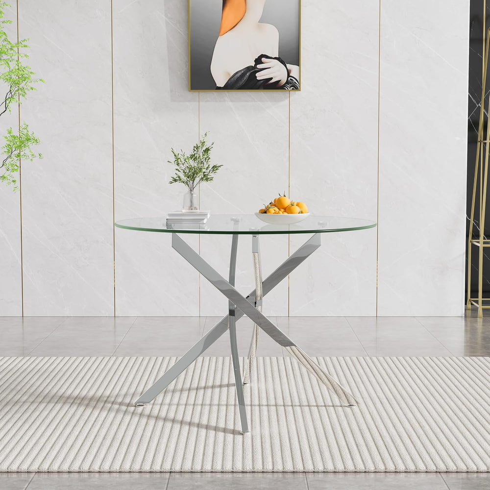 Glass Dining Table Set for 4, Modern 36" Round Kitchen Table with 4 Velv...