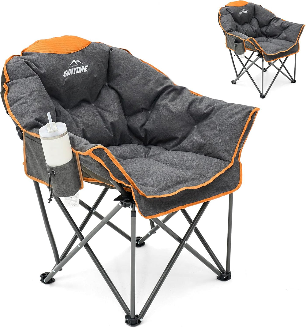 Upgrade Oversized Padded Camping Chair with Adjustable Cup Holder,Weight Capa...