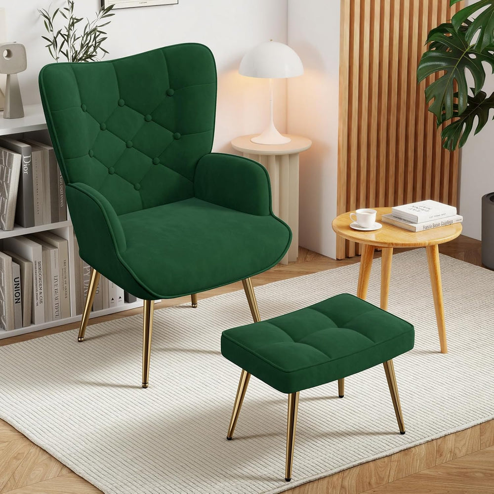 Nalupatio Accent Chair with Ottoman Footstool Set, Mid Century Modern Velvet ...