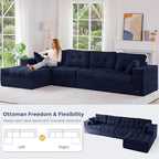 MAXYOYO 132" L Shaped Modular Sectional Sofa with Ottoman, Cloud Boneless Couch with Layered Cushion, Upholstered Sofa in a Box, Flexible Module Combination for Living Room, No Assembly, Navy