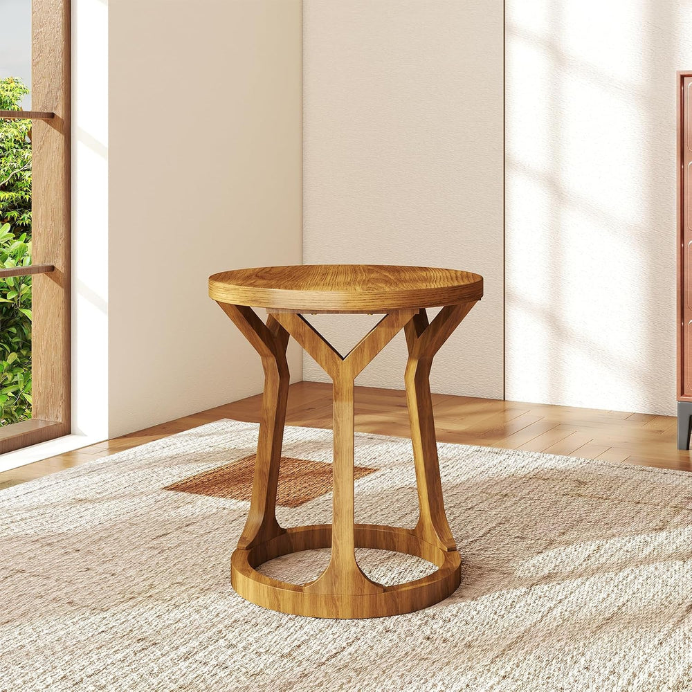 Round Side Table, Farmhouse End Table for Small Spaces, Accent Table for Livi...