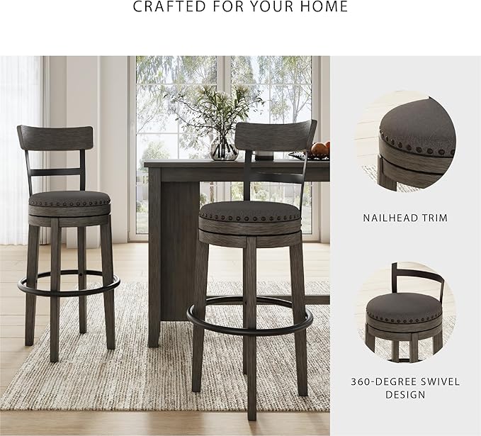 Signature Design by Ashley Caitbrook 30" Farmhouse Bar Height Upholstere...