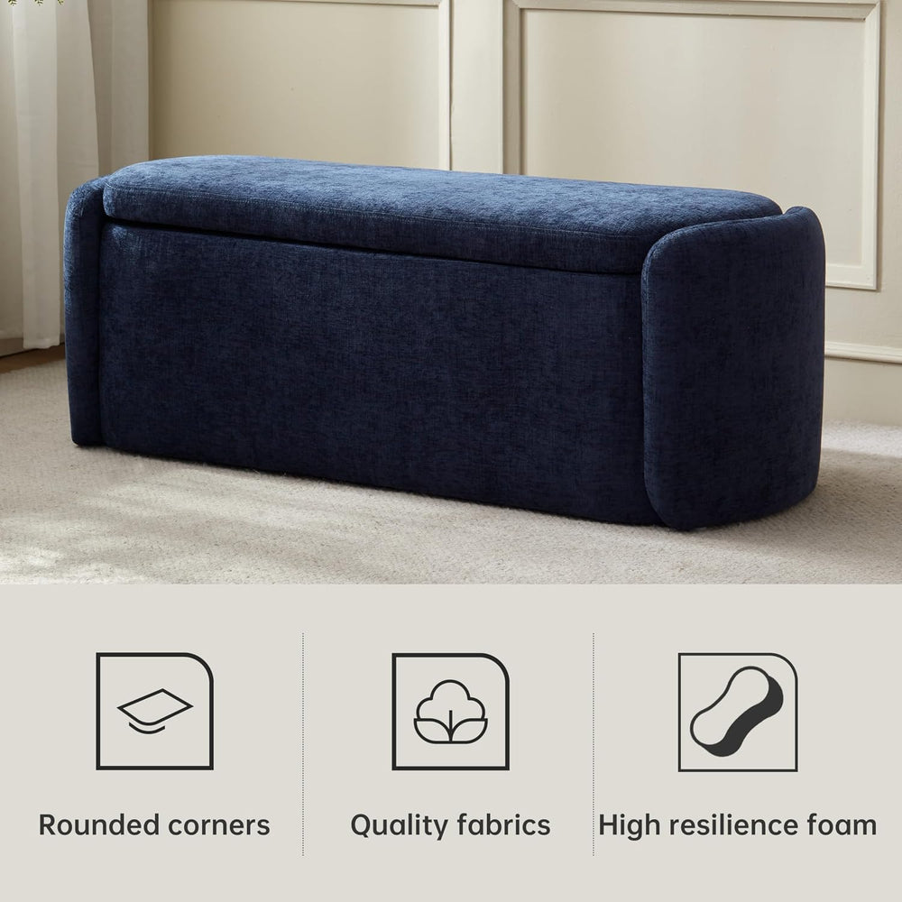 VKNOW Storage Bench, Upholstered Storage Ottoman Bench with Hinge, Navy | Ott...
