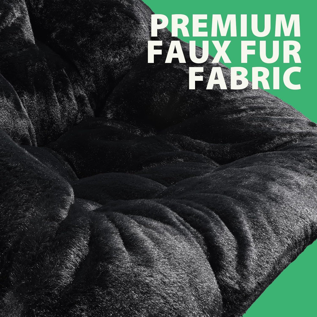 OAKHAM Comfy Chair for Adults, Soft Faux Fur Folding Lounge for Bedroom Living Room Dorm Rooms Flexible Reading Chair for Teens Kids, X-Large Foldable (Faux Fur-Black)