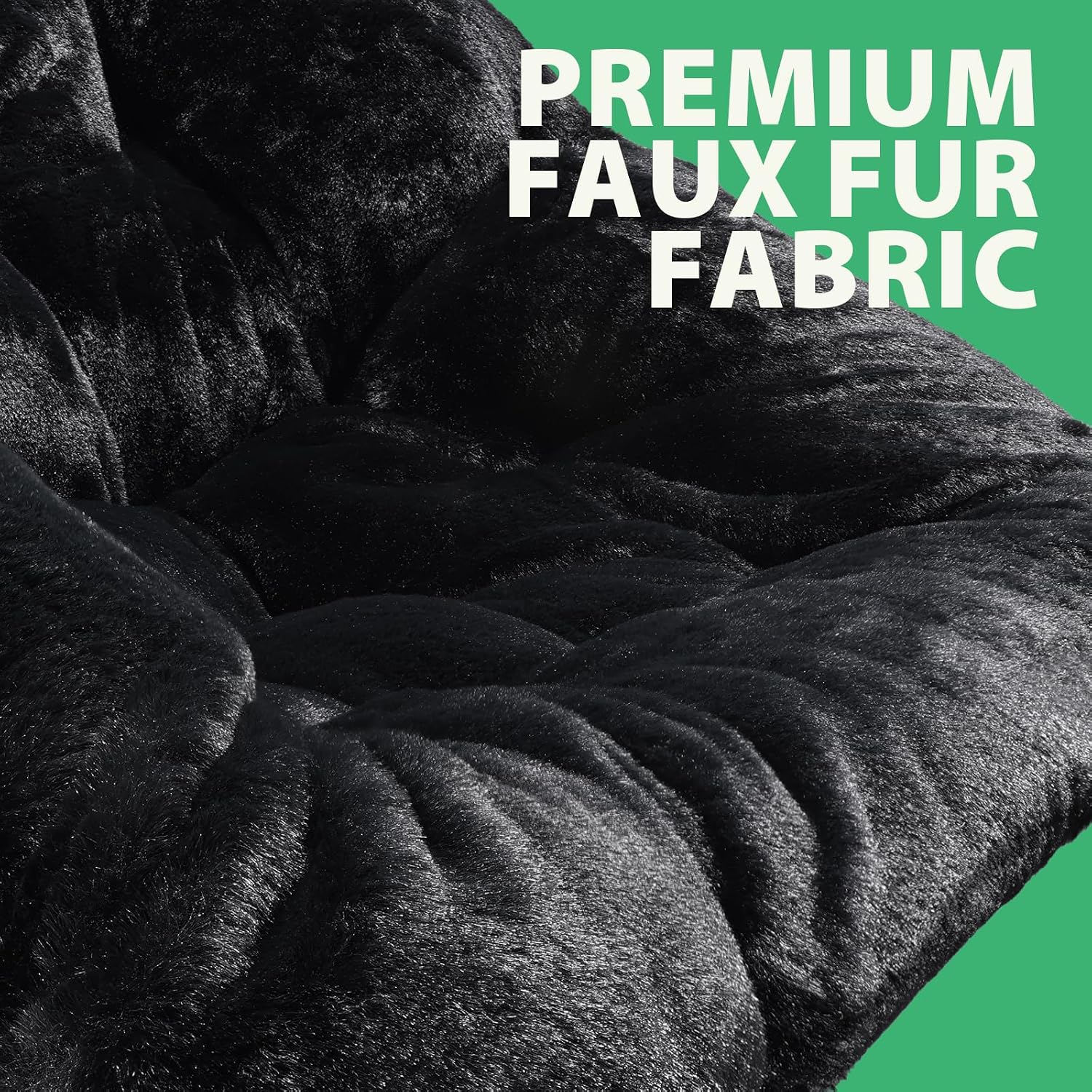 OAKHAM Comfy Chair for Adults, Soft Faux Fur Folding Lounge for Bedroom Living Room Dorm Rooms Flexible Reading Chair for Teens Kids, X-Large Foldable (Faux Fur-Black)