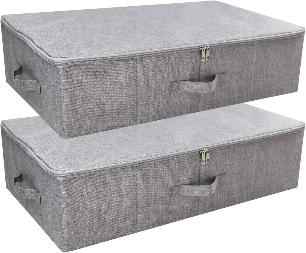 iwill CREATE PRO Folding Breathable Underbed Storage Bins with Lids, Wardrobe Closet Clothing Blanket, Shoes, Toys Organizer Containers, Dark Gray, Pack of 2