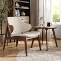 2-Piece Dining Table Set, Mid Century Modern Solid Wood, Round Side Table Set with Upholstered Chair, Easy Assembly for Home, Office and Living Room, Walnut