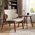 2-Piece Dining Table Set, Mid Century Modern Solid Wood, Round Side Table Set with Upholstered Chair, Easy Assembly for Home, Office and Living Room, Walnut