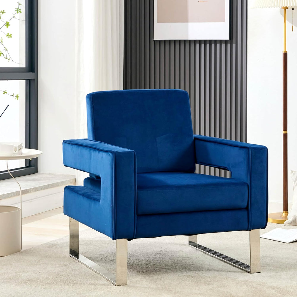 Velvet Accent Chair, Modern Blue Accent Chair for Living Room, Upholstered Li...