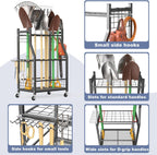 WALMANN Garden Tool Organizer with Wheels for Garage, Rakes/Shovels/Yard Tools Storage Stand for Garden, Shed, Indoor/Outdoor Long-Handled Tools Rolling Cart