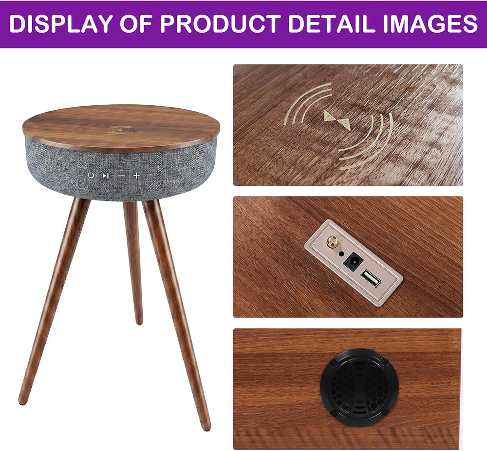 Smart Side Table with Wireless Charger, Modern Smart End Table with Speaker, ...