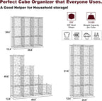 C&AHOME Cube Storage Organizer with Doors, 10-Cube Shelves, DIY Plastic Modular Bookshelf, Closet Clothes Storage Shelving Ideal for Bedroom, Living Room, Clover Embossed, White