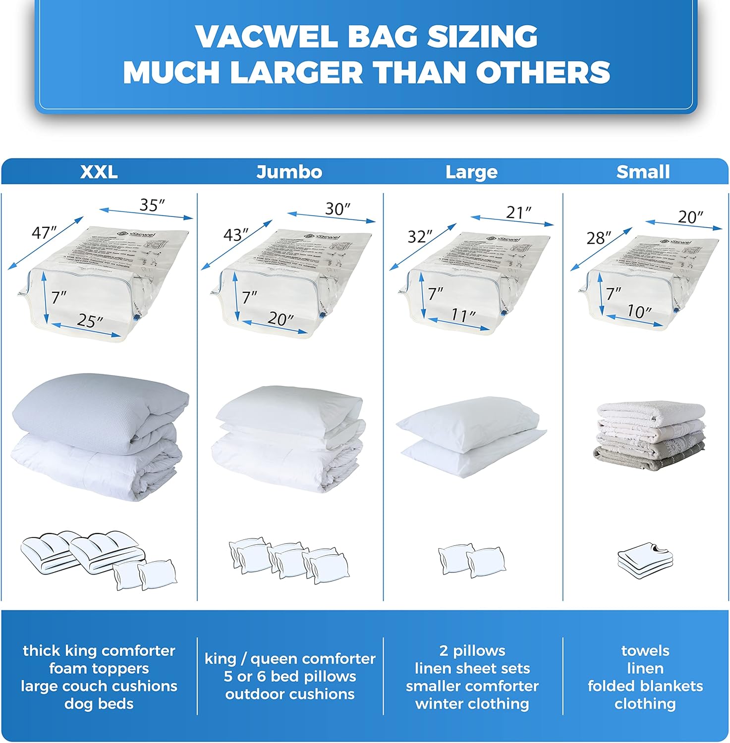 8-Pack Vacuum Storage Bags for Packing - Strong Vacuum Space Bags for Clothes - Premium Space Saver Quality - Size 28" x 20"