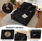 66" Chaise Lounge Chair Indoor,Oversized Boneless Single Sleeeper Couch Bed,Cloud Sofa with 3 Soft Pillows for Livingroom,Bedroom,No Assembly (Black, 66inch)