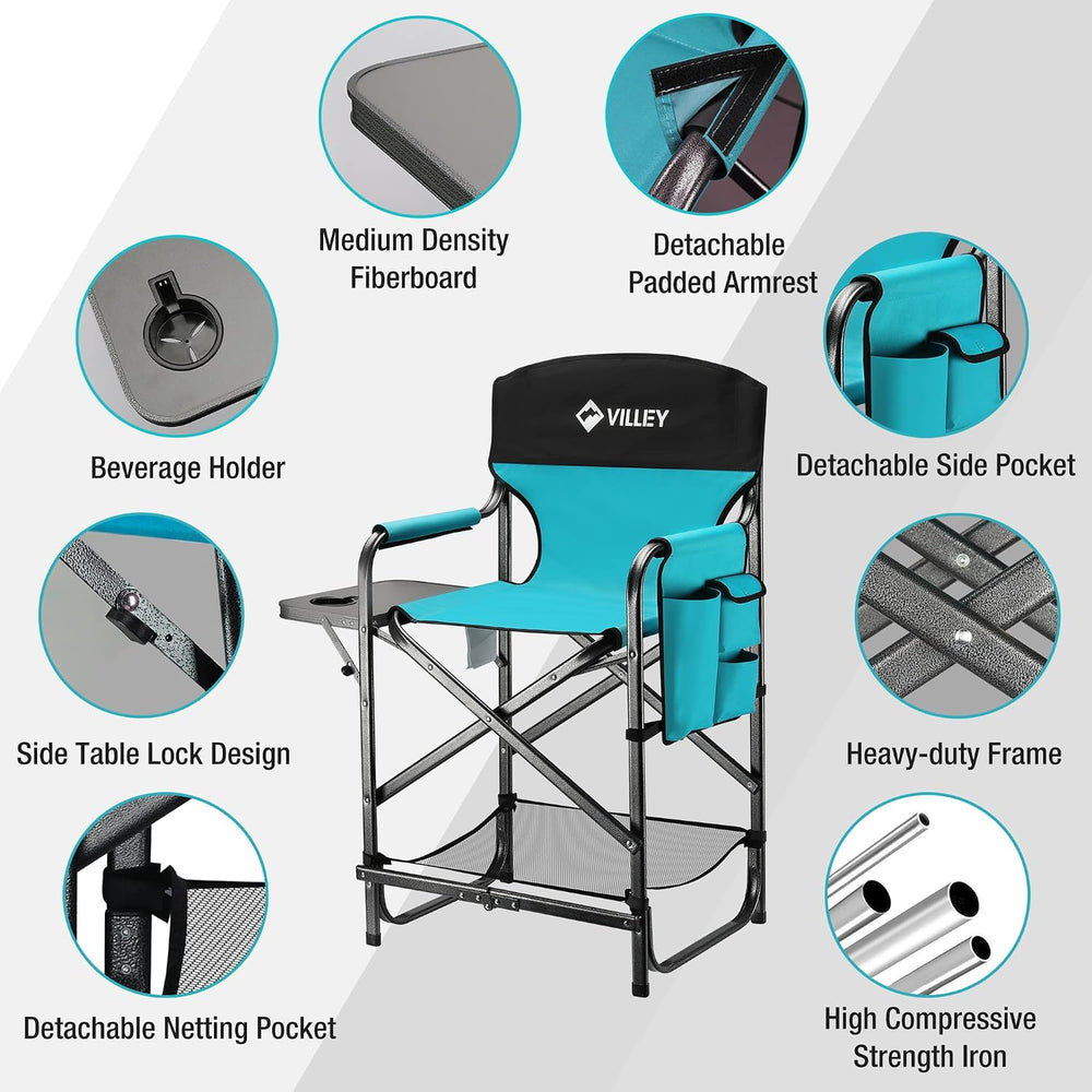 VILLEY Tall Directors Chair, Folding Camping Chair with Footrest | Heavy Duty...