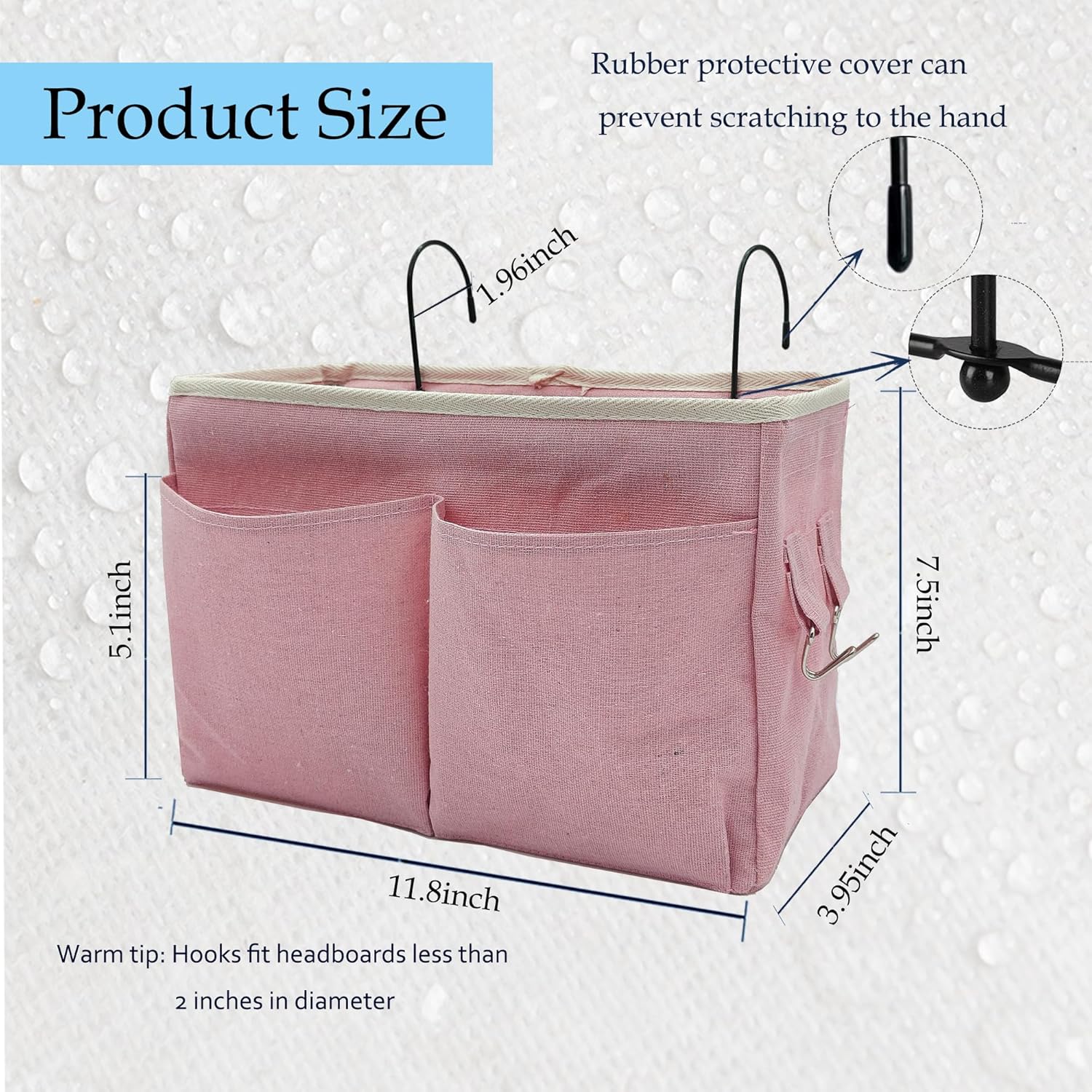 2-Pack Bedside Caddy Bedside Hanging Storage Basket Multi-Function Organizer Caddy for Bunk and Hospital Beds Dorm Rooms Bed Rails, Can be Placed Glasses Books Mobile Phones（2 pcs pink）