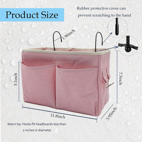 2-Pack Bedside Caddy Bedside Hanging Storage Basket Multi-Function Organizer Caddy for Bunk and Hospital Beds Dorm Rooms Bed Rails, Can be Placed Glasses Books Mobile Phones（2 pcs pink）