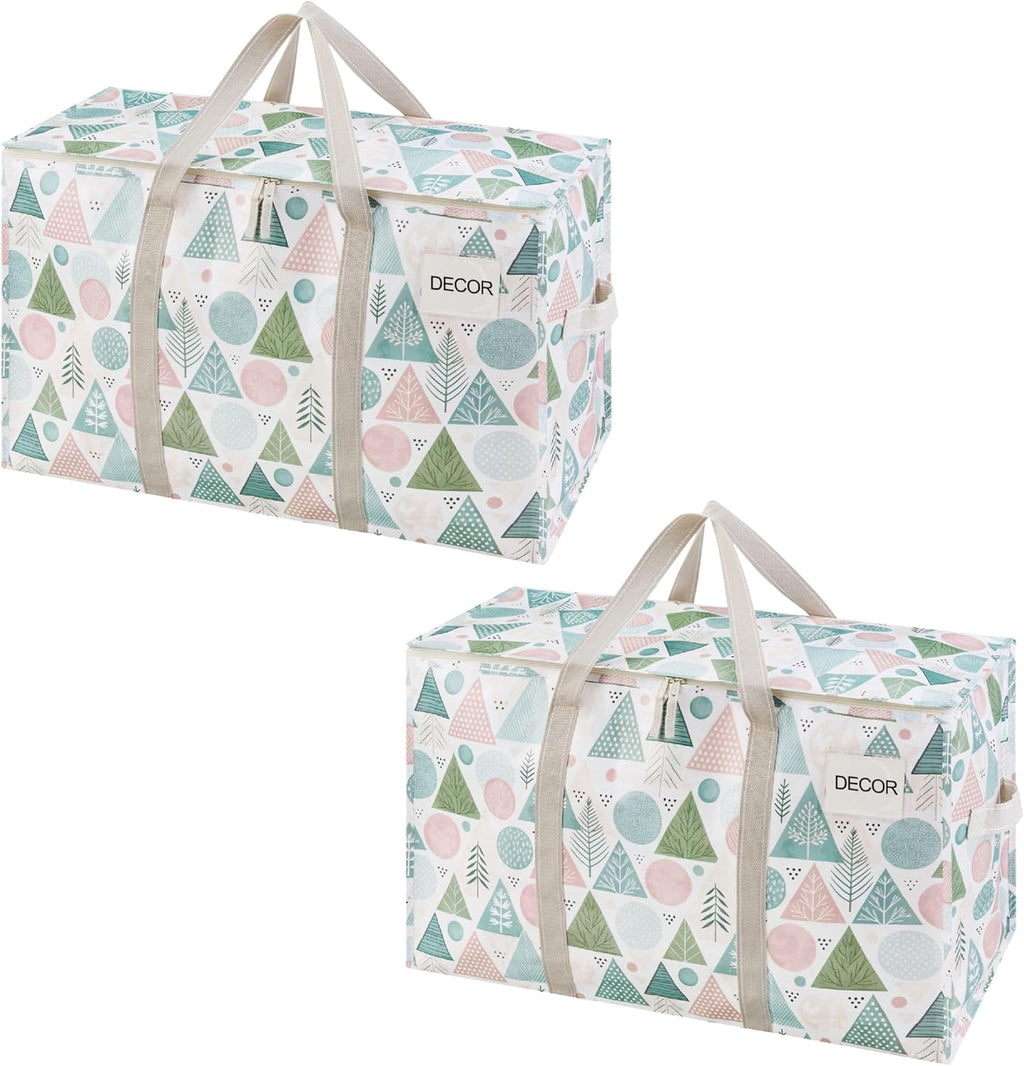 VENO 2 Pack Moving Bags and Large Christmas Storage Bins with lids. Alternative to Moving Boxes, Packing Supplies for College. Extra Large Heavy Duty Totes for Packaging (Pastel Forest, 2 Pack)