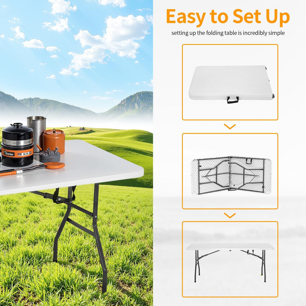 PayLessHere Folding Tables 6ft Plastic Half Portable Foldable Table for Parti...