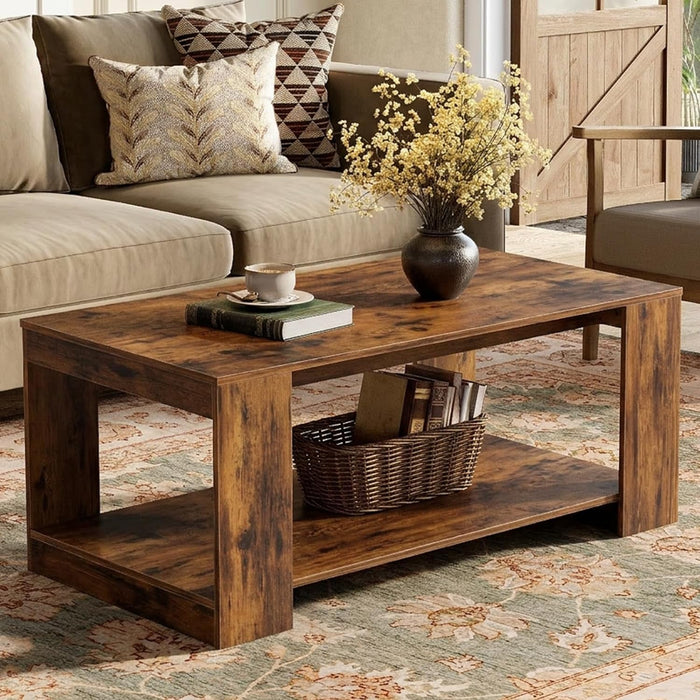 Coffee Table for Living Room, 39" 2-Tier Wood Table with Storage, Modern Rectangle Center Table, Small Space Home Furniture,Easy Assembly