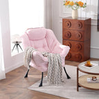 Welnow Lazy Chair for Living Room, Modern Reading Lounge Accent Chair with Armrests and a Side Pocket, Leisure Upholstered Lazy Sofa for Small Space, Bedroom, Dorm, Pink