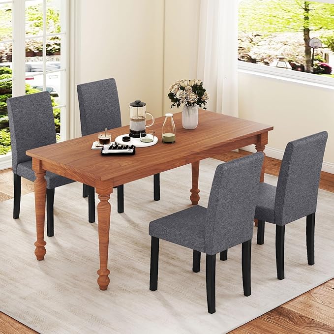 COSTWAY Fabric Armless Dining Chairs Set of 2, Upholstered Kitchen Side Chair w/Rubber Wood Legs, Padded Seat & High Backrest, Mid-Century Modern Accent Chairs for Living Room Restaurant (Dark Gray)
