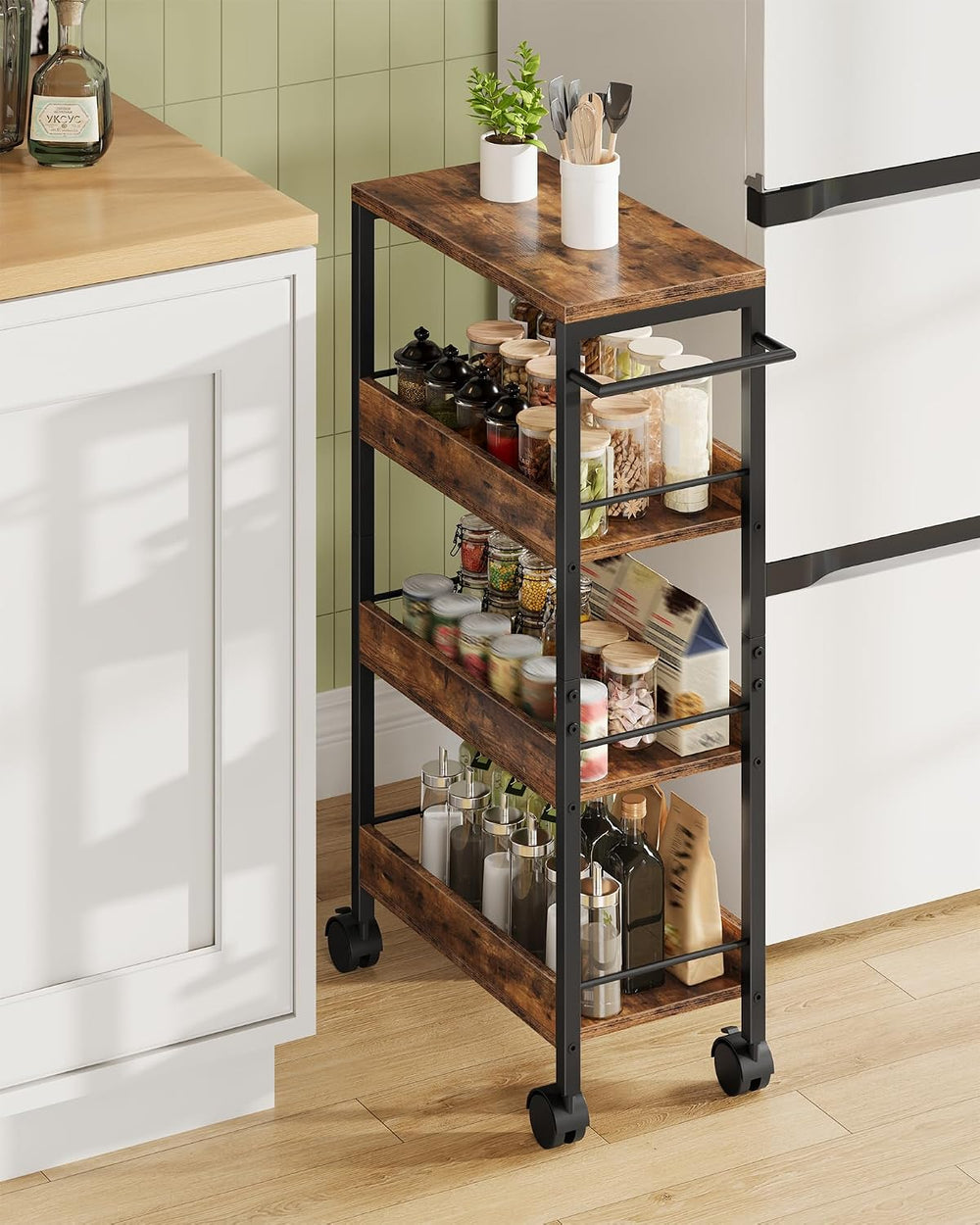 CHOEZON 4-Tier Slim Storage Cart, 9.1'' Kitchen Serving Trolley, Slim...