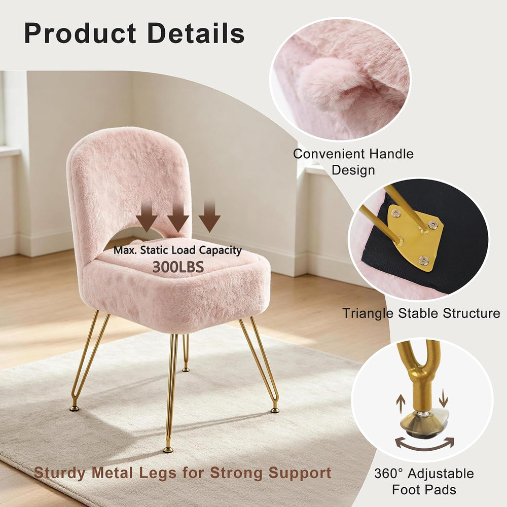 Vanity Stool Chair with Storage and Folding Back, 4 Metal Legs with Anti-Slip...