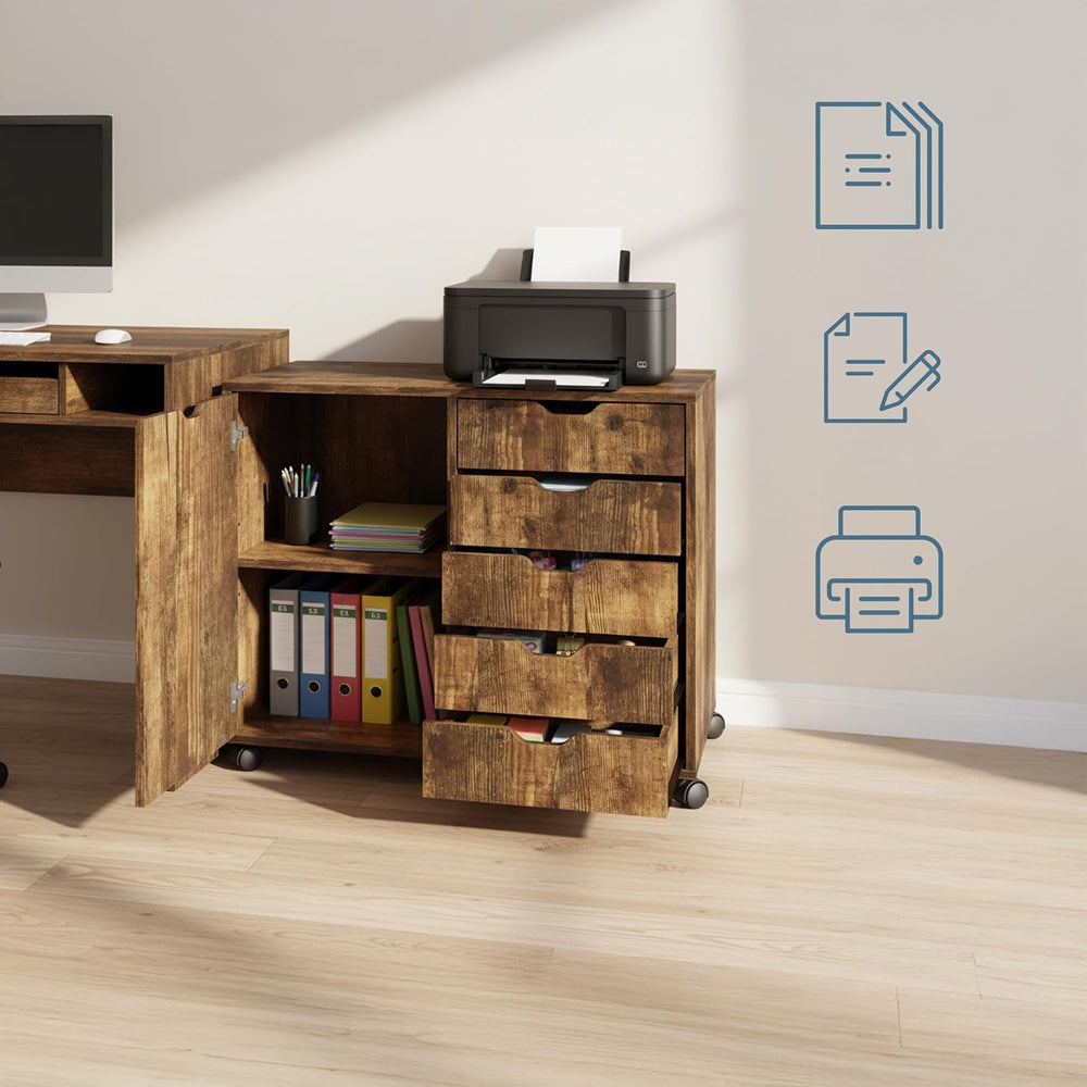 Relaxdays mobile storage cabinet, 5 drawers & 2 compartments, HWD: 65x78x...