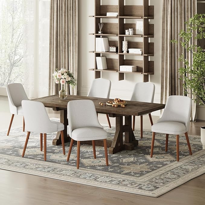 Dining Room Chair Set of 2, Upholstered Kitchen Chairs with Wood Legs, High-Back Padded Dining Chairs for Dining Room/Restaurant/Cafe, Light Grey