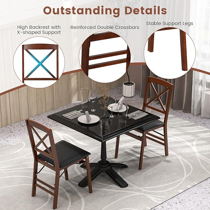 Giantex Folding Dining Chairs Set of 2, Foldable Wood Kitchen Chairs with Pad...