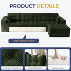 MAXYOYO 132" L Shaped Modular Sectional Sofa with Ottoman, Cloud Boneless Couch with Layered Cushion, Upholstered Sofa in a Box, Flexible Module Combination for Living Room, No Assembly, Dark Green