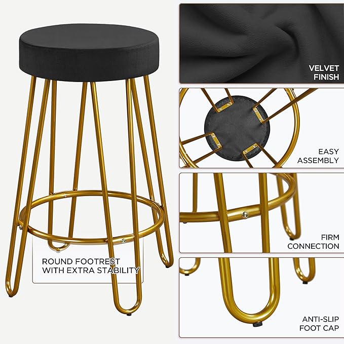 Yaheetech Bar Stools Set of 2, Velvet Round Counter Stools, Backless Counter ...