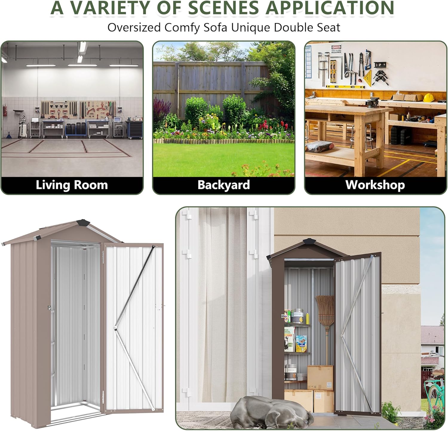 2.5x1.4 FT Mini Outdoor Storage Shed, Plastic Shed with Floor, Lockable Door, Adjustable Shelves & Sloping Roof, All-Weather Resin Shed for Garden, Backyard, Patio, Lawn (Brown)