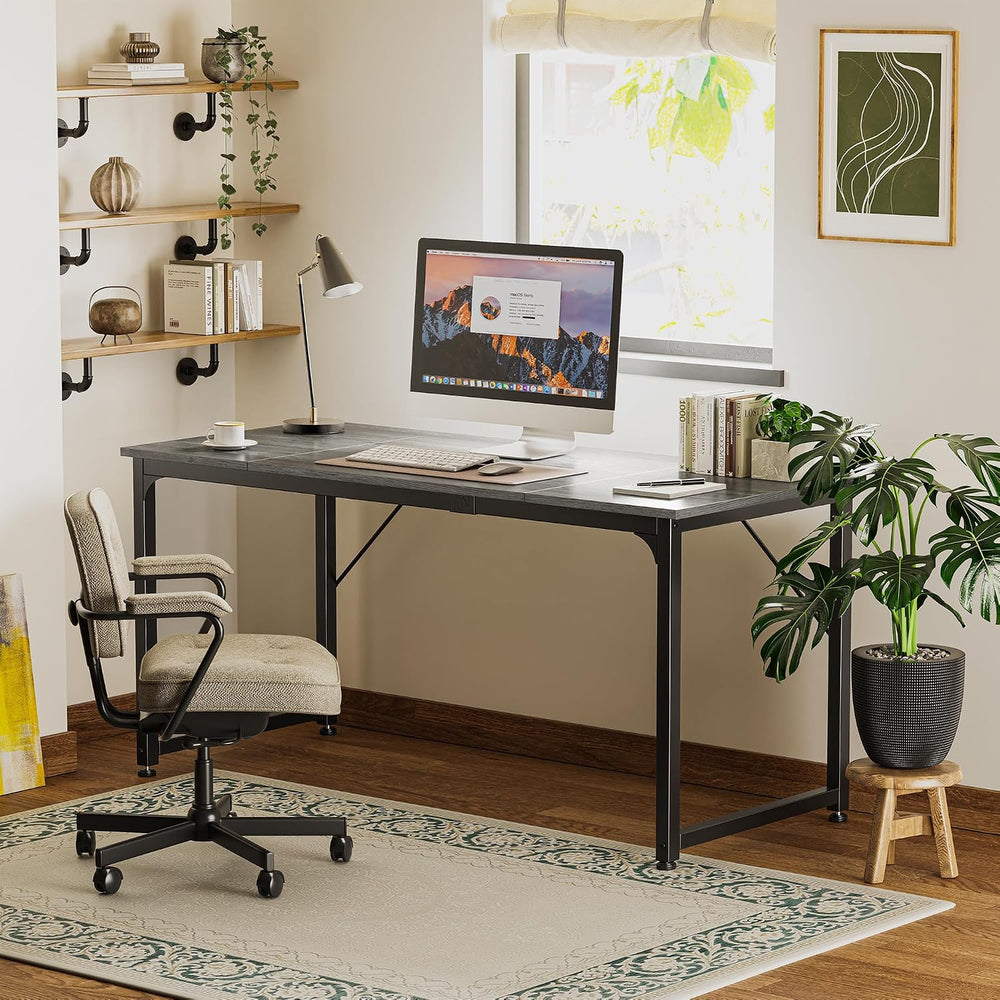Huuger Computer Gaming Desk, 63 Inch Office Desk with Storage, Writing Work S...