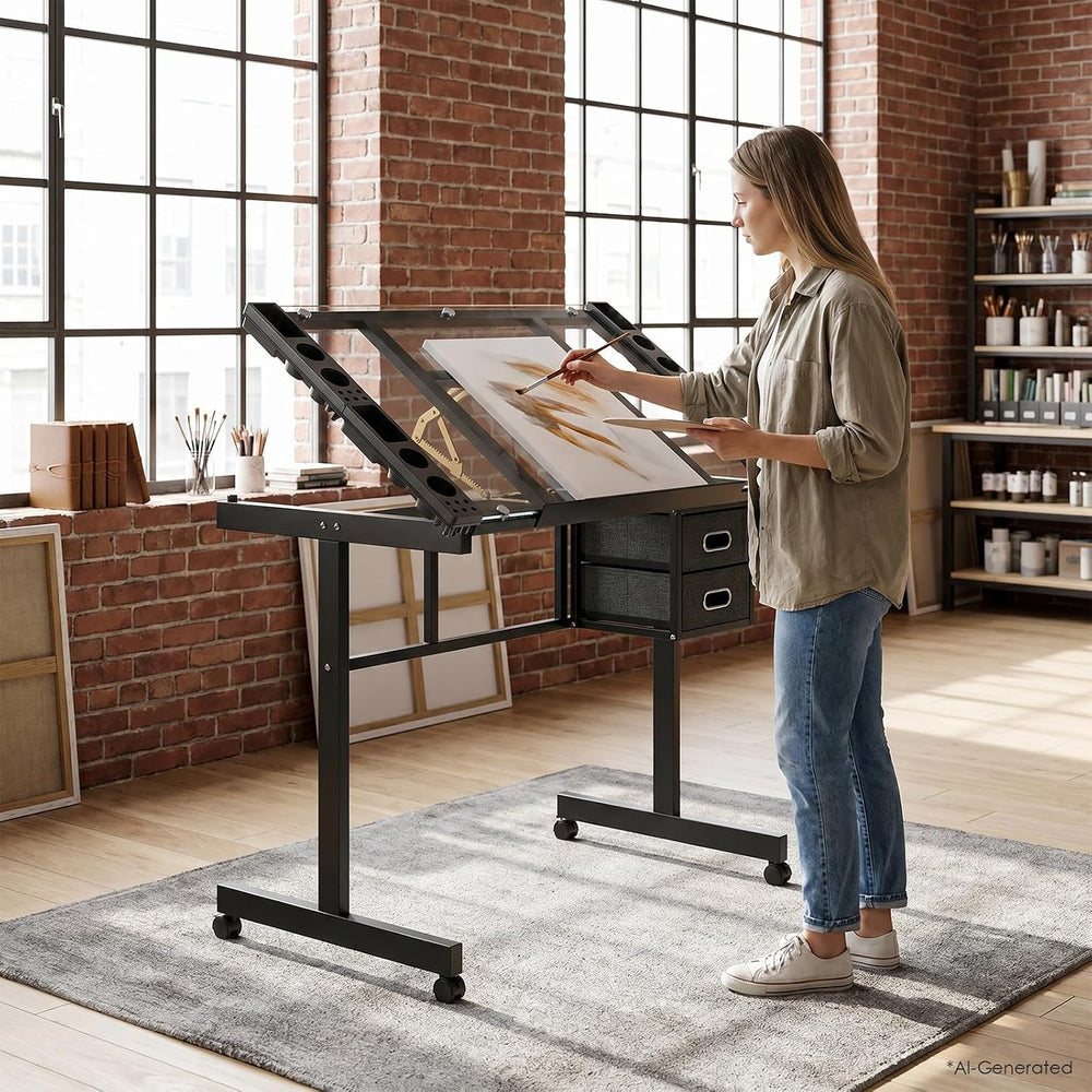 Rolling Drafting Table on Wheels, Painting Table Art Craft Desk Crafting Tabl...