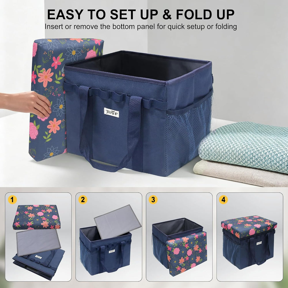 49L Floral Foldable Storage Ottoman 220lb Heavy Duty Sitting Stool | 2-in-1 S...