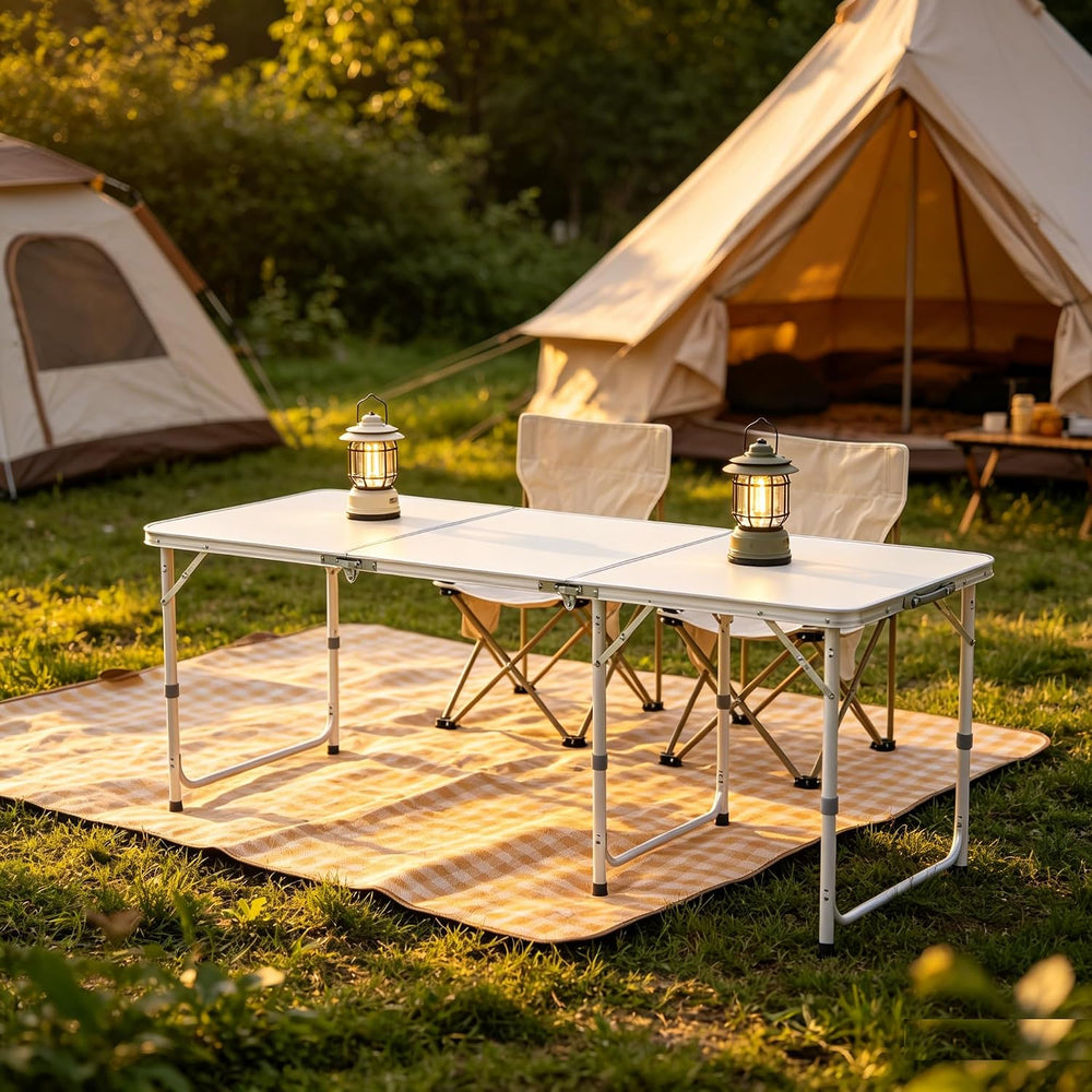 6FT Folding Dining Table, Portable Aluminum Picnic Table with Adjustable Heig...