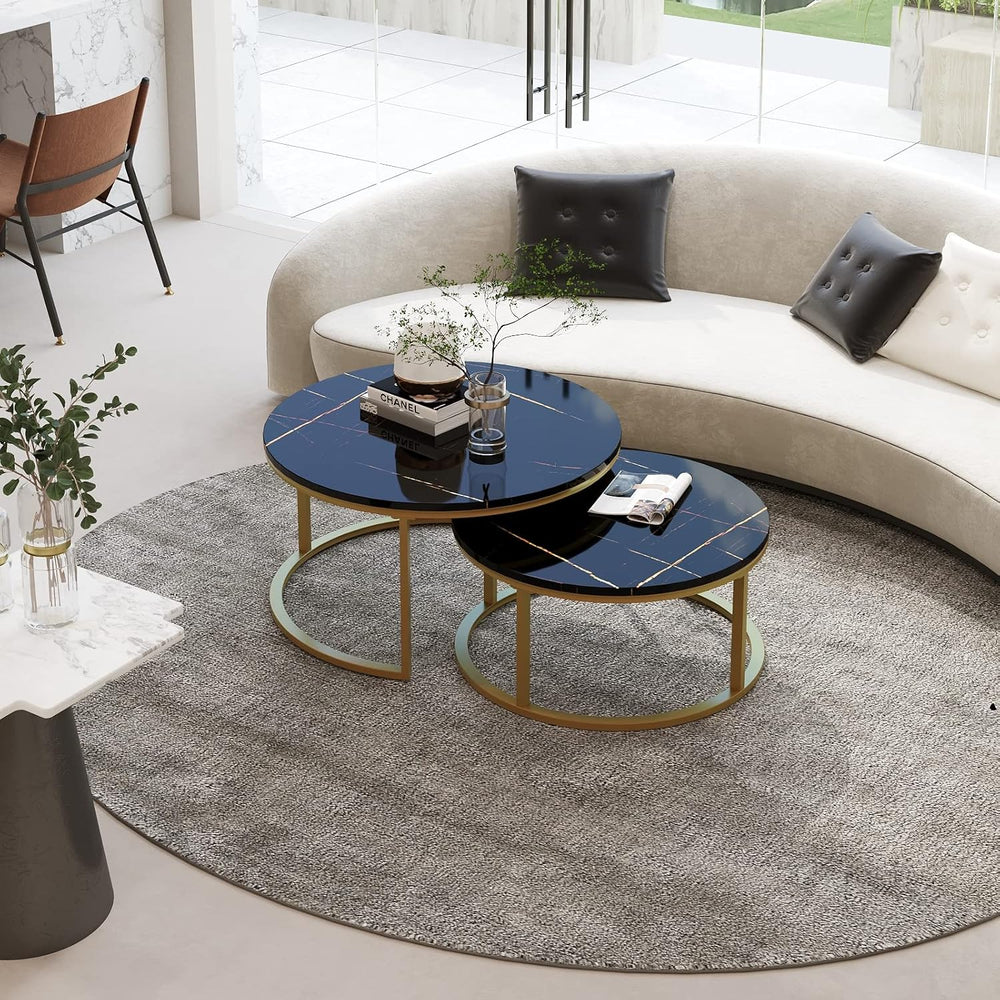 WiberWi Round Coffee Table Nesting Tables Set of 2, Large: Ø 34.0", Smal...