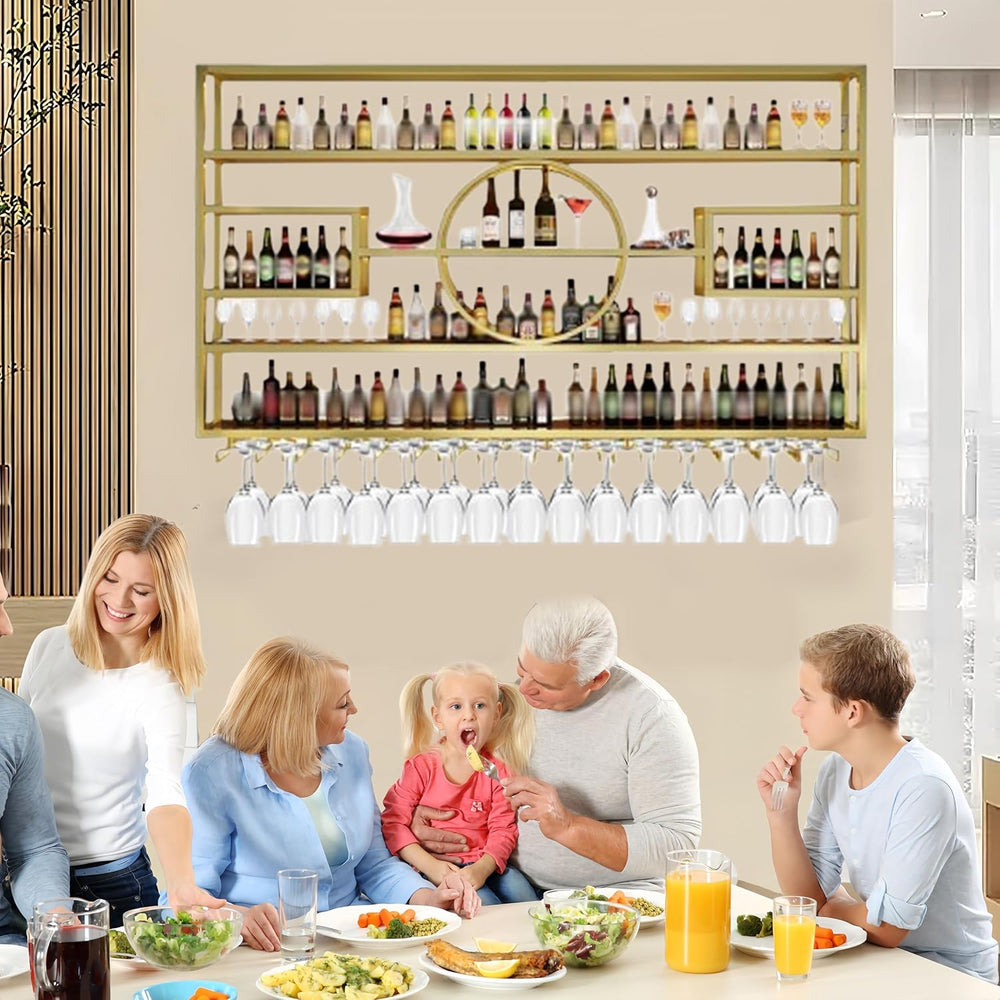 47in Modern Wine Rack Wall Mounted, Metal Wall Bar Shelves for Liquor Bottles...