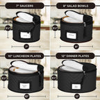 China Storage Containers 5-Piece Set Moving Boxes for Dinnerware, Glasses, Plates, Mugs and Saucers Sturdy Quilted Microfiber Dish Organizer with Dividers for Seasonal Storage - Holds Set of 12, Black