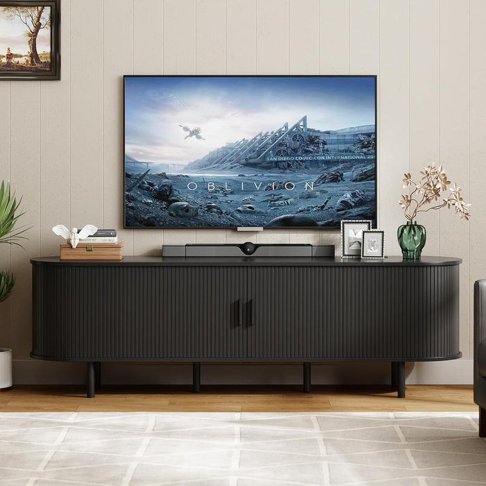 ONBRILL 70.8" TV Stand with Power Outlet & Storage for TVs up to 75", Black