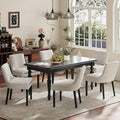Dining Chairs Set of 6, Upholstered Corduroy Dining Room Chair with Wood Legs, Mid-Back Padded Kitchen Side Chairs for Dining Room, Beige