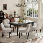 Dining Chairs Set of 6, Upholstered Corduroy Dining Room Chair with Wood Legs, Mid-Back Padded Kitchen Side Chairs for Dining Room, Beige