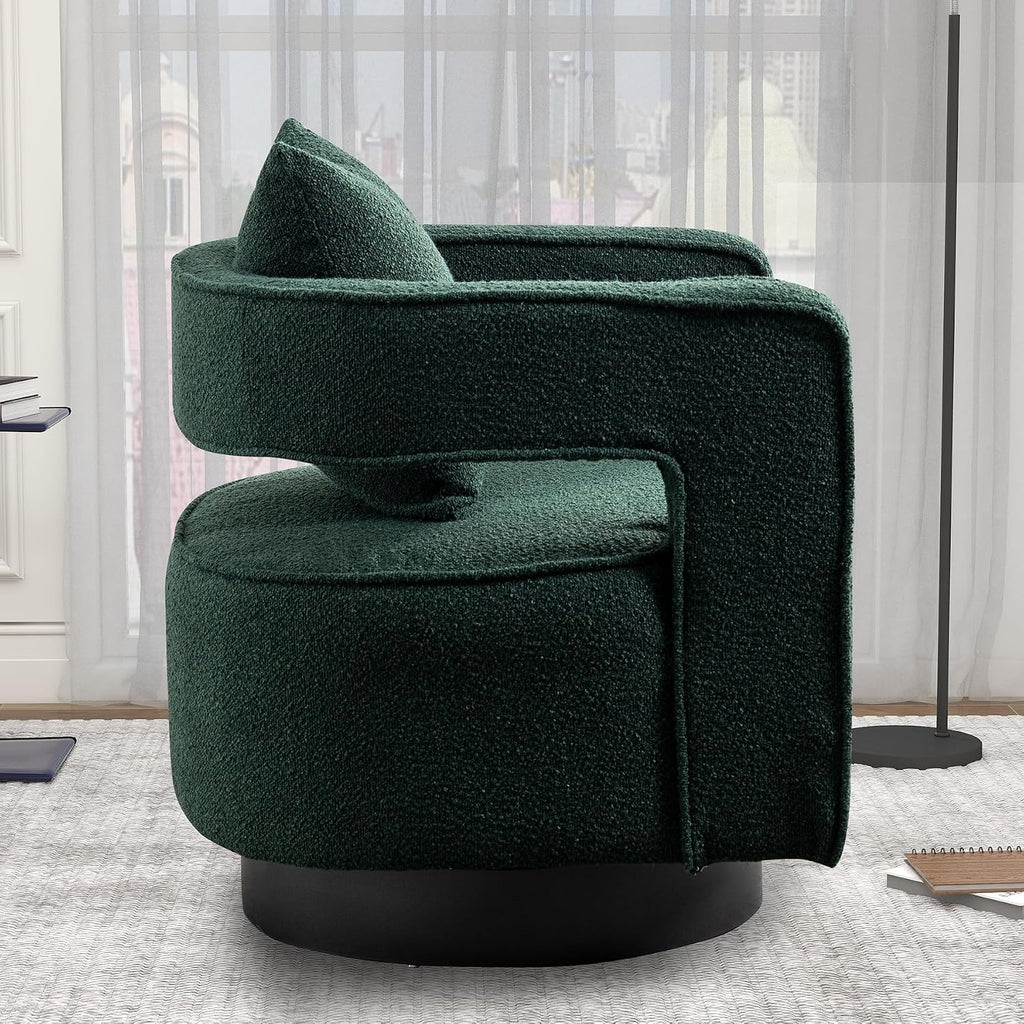 Swivel Accent Chair Set of 2, Modern Swivel Barrel Chair for Living Room, 360 Degree Comfy Square Accent Chair with Open Back, Upholstered Armchair for Bedroom,Reading, Boucle, Dark Green