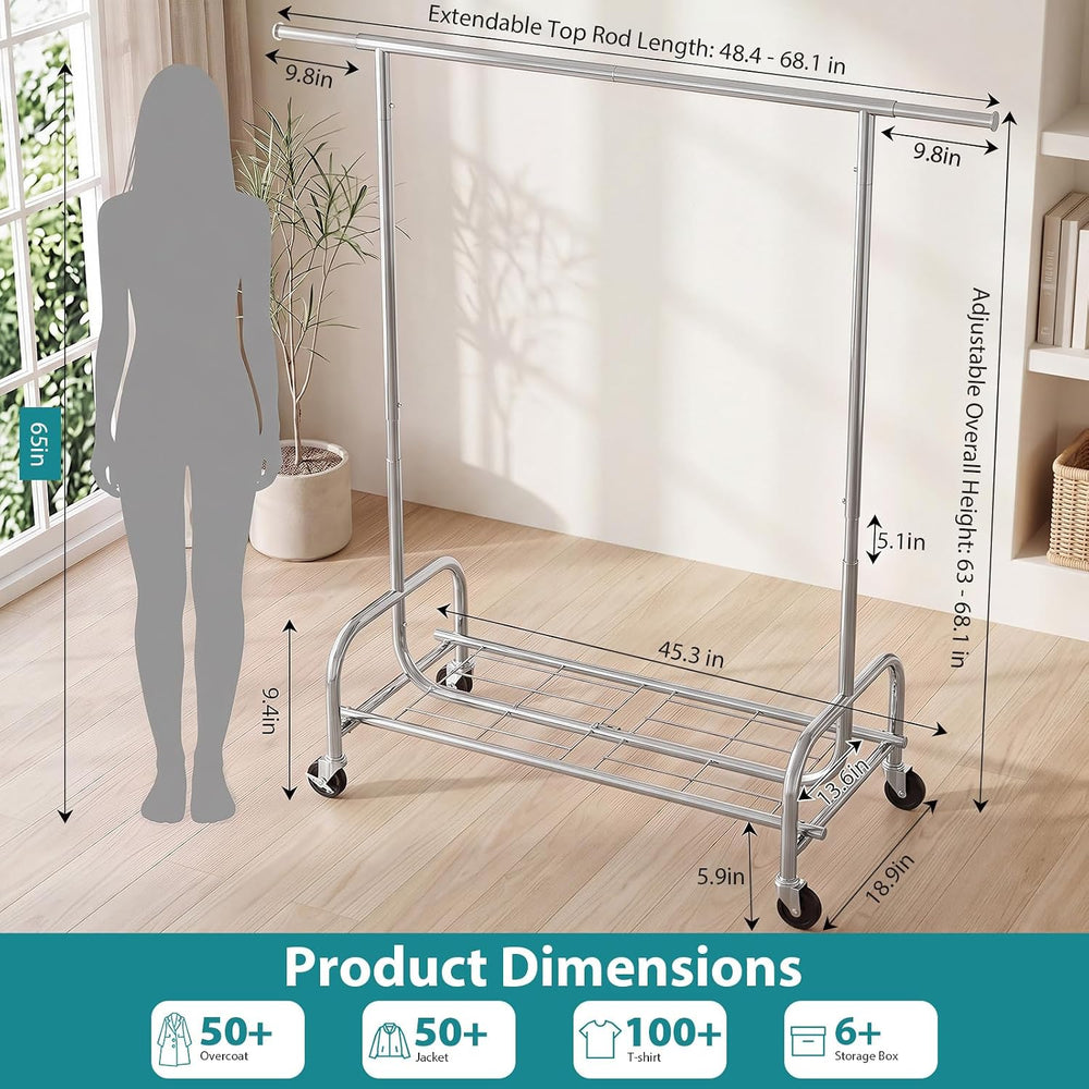 OLIXIS Heavy Duty Clothes Rack, Clothes Rack with Wheels, 450lbs, Silver