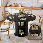 47 Inch Round Dining Table with Storage, 2-Layer Shelf & Wood Slide Door, Farmhouse Style, Waterproof Top, 330 lbs Capacity, for 4-6 Person, Easy Assembly, Ebony